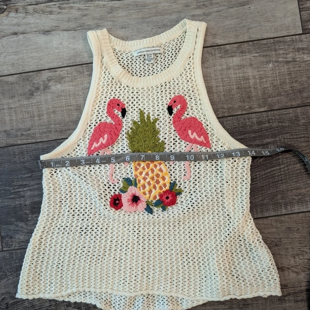 American Eagle Outfitters Cream Knit Tank with Flamingo - Picture 4 of 5